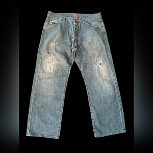 VINTAGE HUGO BOSS ORANGE Stitch Men Relaxed  100% Cotton Denim Jean - 36x30 Blue